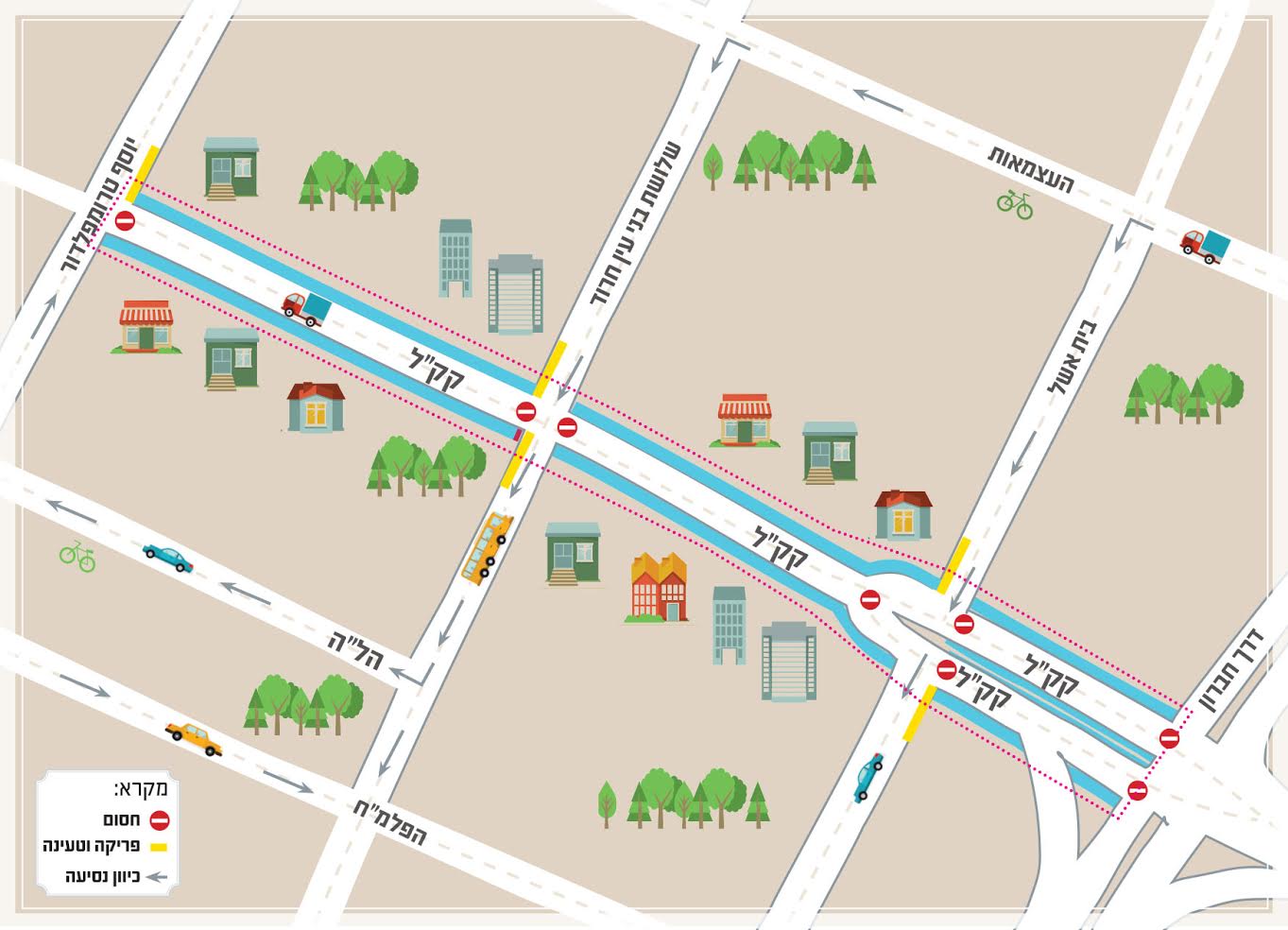 מפת השינויים בהסדרי התנועה. תנועת הולכי הרגל לא תוגבל (הדמיה: עיריית באר שבע)